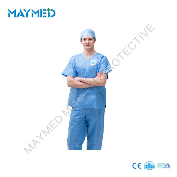 SMS Patient Gown Disposable Scrub Suits Short Sleeves Shrit With Pants